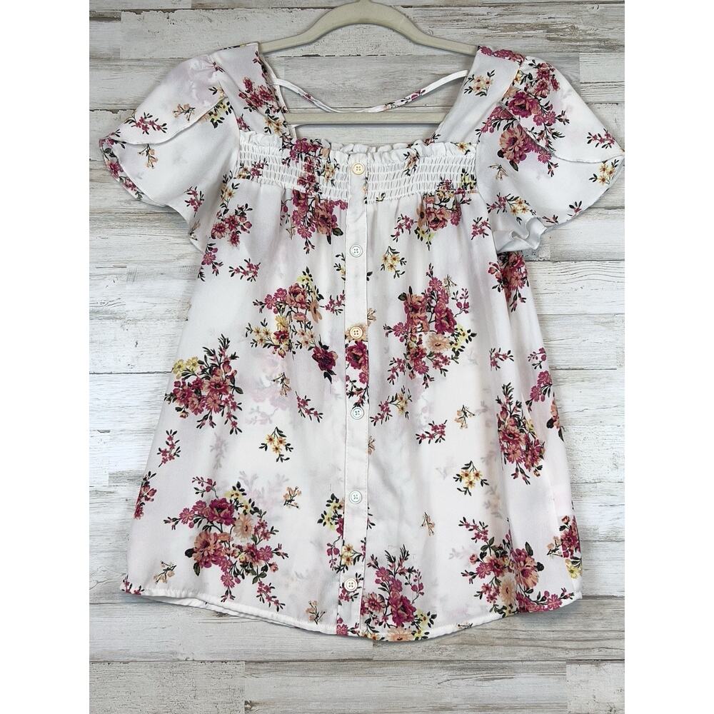 No Boundaries Juniors Smocked Front Square Neck Woven Top Sz M(7-9) Cottage Boho
